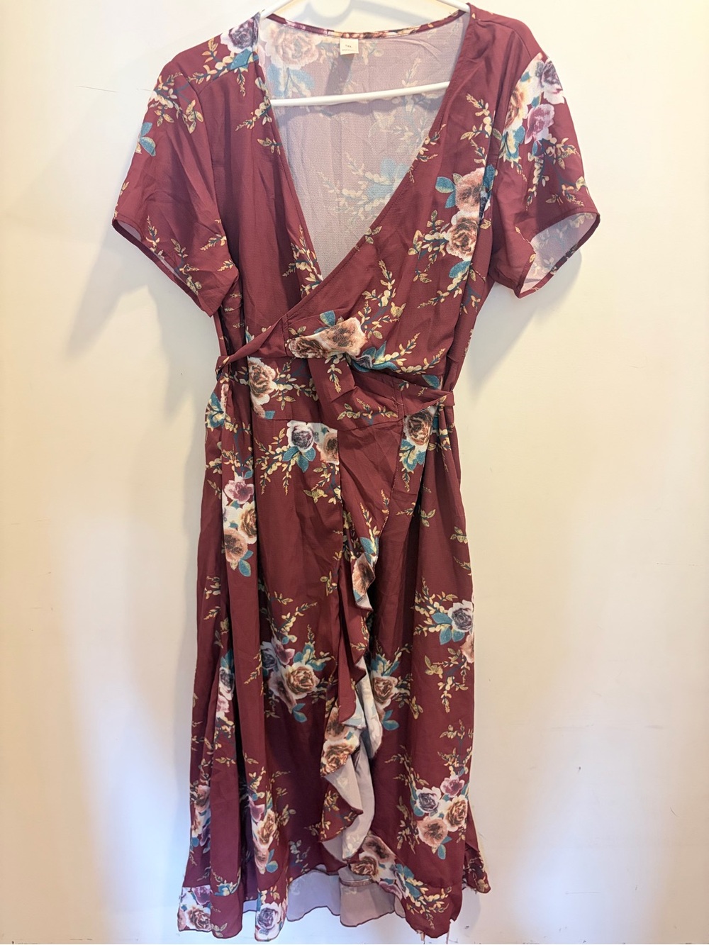 NWOT Amazon Burgundy Floral Wrap Midi Dress (never worn)